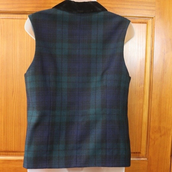 Collectible Gold by Giorgio Sant’Angelo Green Plaid Wool Vest Velvet Trim M - Picture 7 of 10